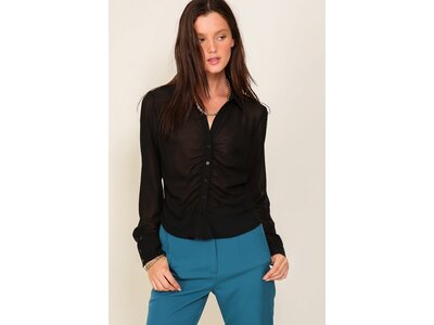 Timing Sheer Collared Button-Up- Black