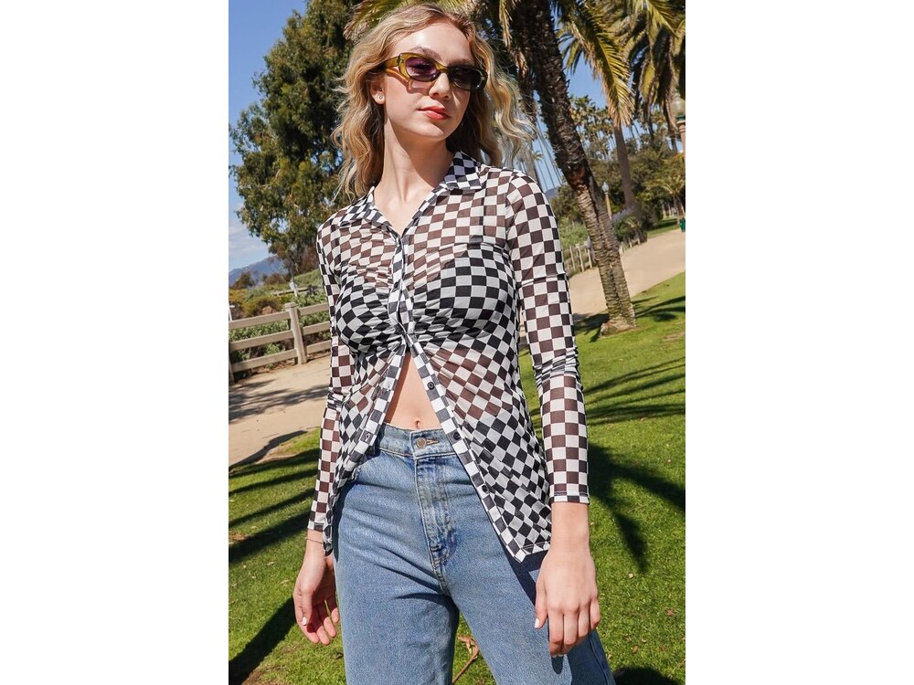 Timing Sheer Checkered Button Up