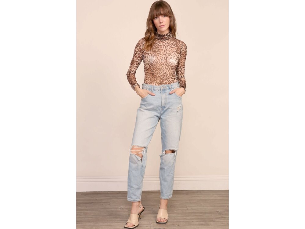 Timing Sheer Mock Neck Cheetah Bodysuit