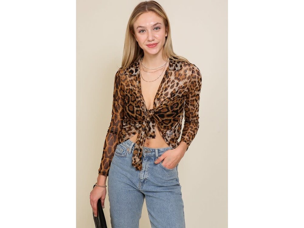 Timing Sheer Cheetah Tie Front Top