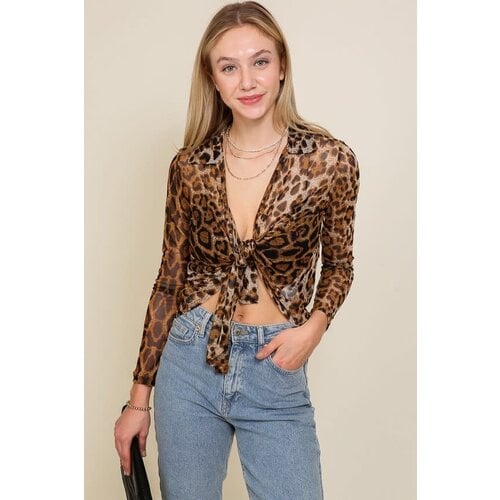 Timing Sheer Cheetah Tie Front Top