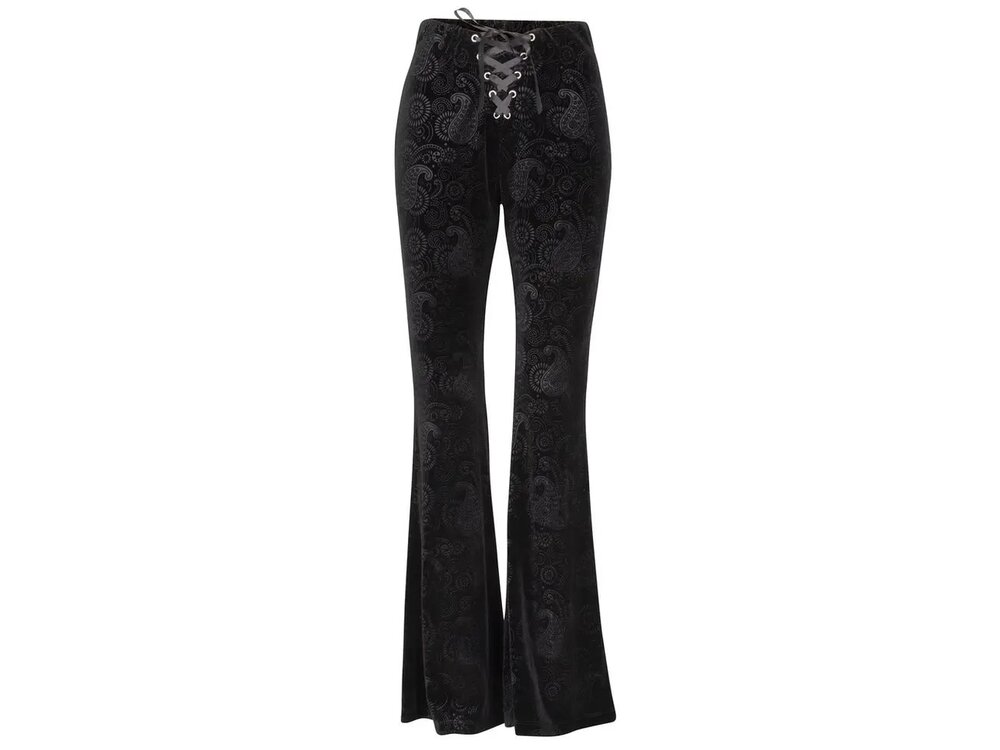 Pretty Attitude Paisley Velvet Burnout 70's Flare- Black