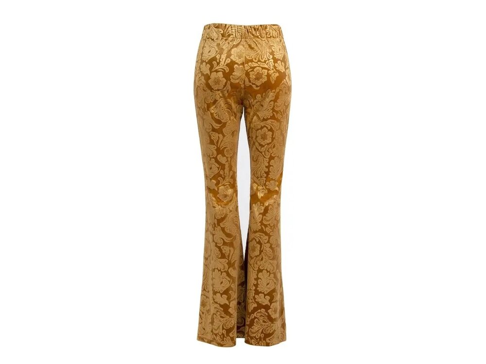 Pretty Attitude Brocade Velvet Burnout 70s Flare- Gold