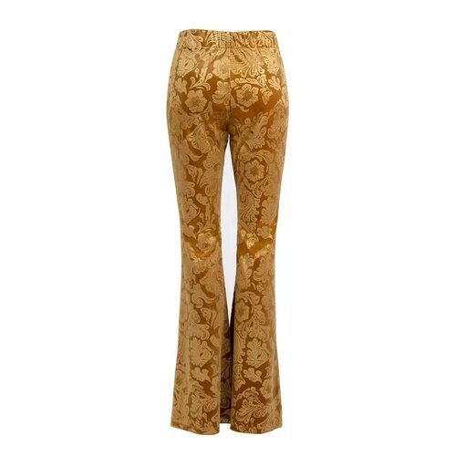 Pretty Attitude Brocade Velvet Burnout 70s Flare- Gold