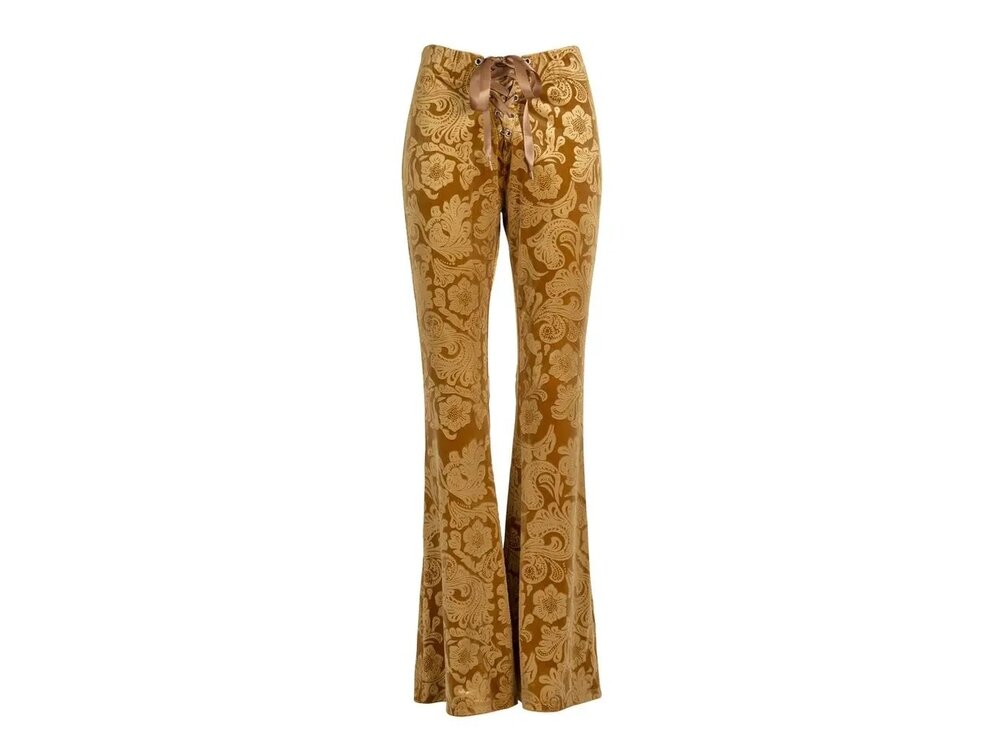 Pretty Attitude Brocade Velvet Burnout 70s Flare- Gold