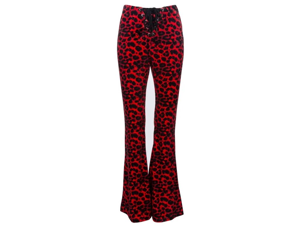 Pretty Attitude Animal Print Velvet Bell Bottom- Red-