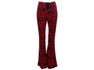 Pretty Attitude Animal Print Velvet Bell Bottom- Red-