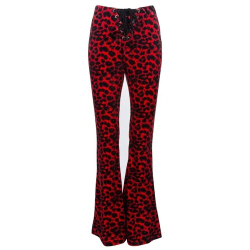 Pretty Attitude Animal Print Velvet Bell Bottom- Red-