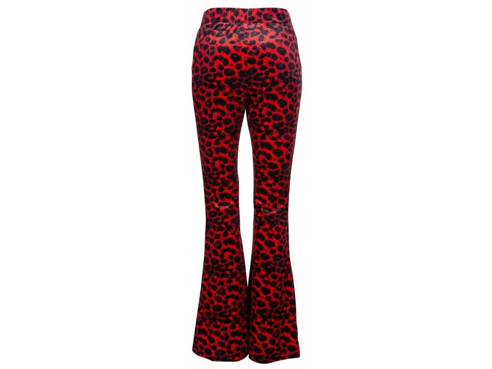 Pretty Attitude Animal Print Velvet Bell Bottom- Red-