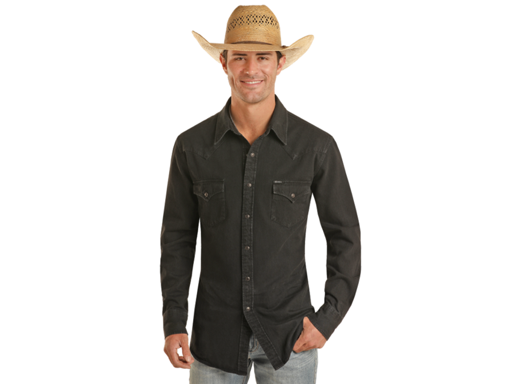 Rock and Roll Denim Black Denim Snap Shirt- bmn2s03703