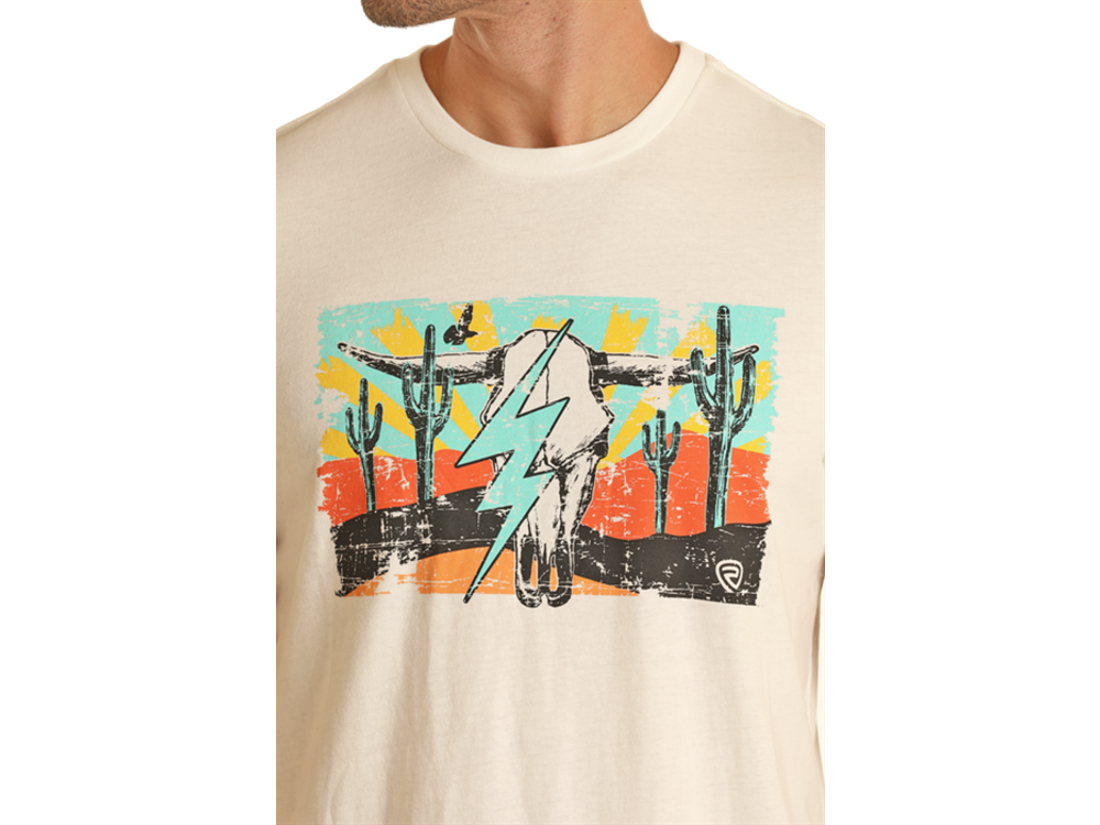 Rock and Roll Denim Western Lightning Graphic Tee- Cream-