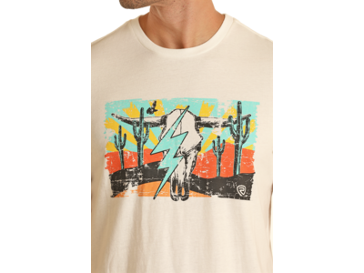 Rock and Roll Denim Western Lightning Graphic Tee- Cream-