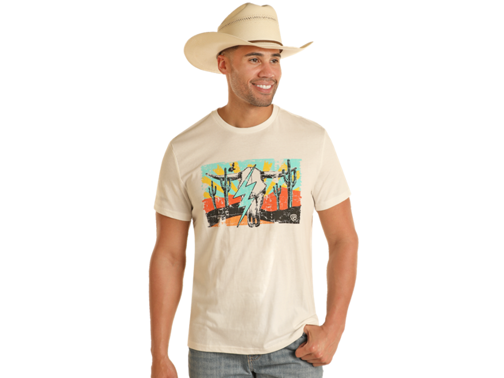 Rock and Roll Denim Western Lightning Graphic Tee- Cream-