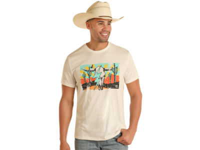 Rock and Roll Denim Western Lightning Graphic Tee- Cream-