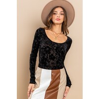Velvet Floral Bodysuit- Black