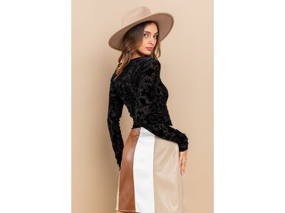 Ces Femme Velvet Floral Bodysuit- Black