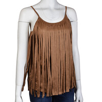 Faux Suede Fringe Cami- Mocha