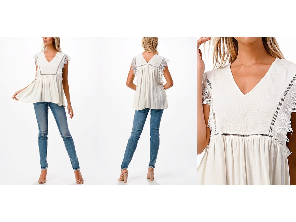 Miss ME V-Neck Lace Babydoll- White-