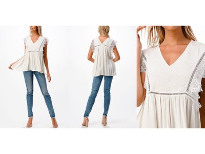 Miss ME V-Neck Lace Babydoll- White-