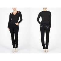 V-Neck Knot Tie Top- Black-