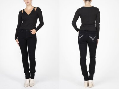 Miss ME V-Neck Knot Tie Top- Black-