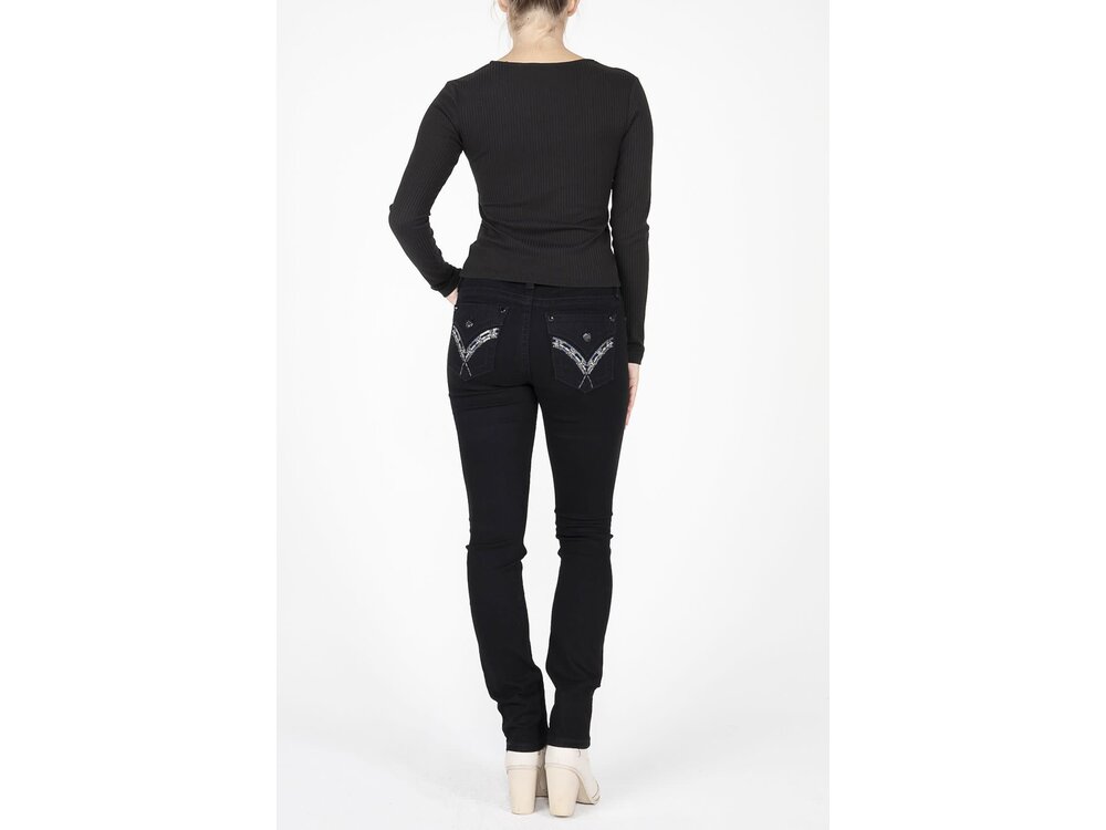 Miss ME V-Neck Knot Tie Top- Black-