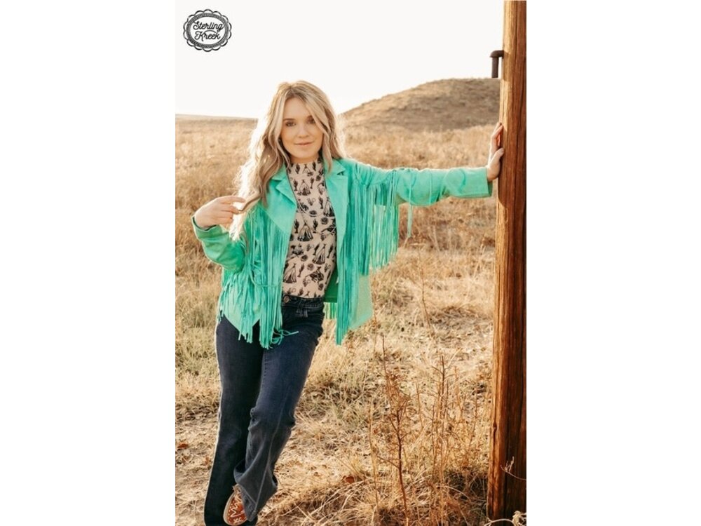Sterling Kreek Shimmer and Shine Suede Jacket- Turquoise-