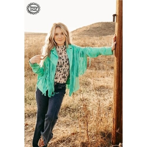 Sterling Kreek Shimmer and Shine Suede Jacket- Turquoise-