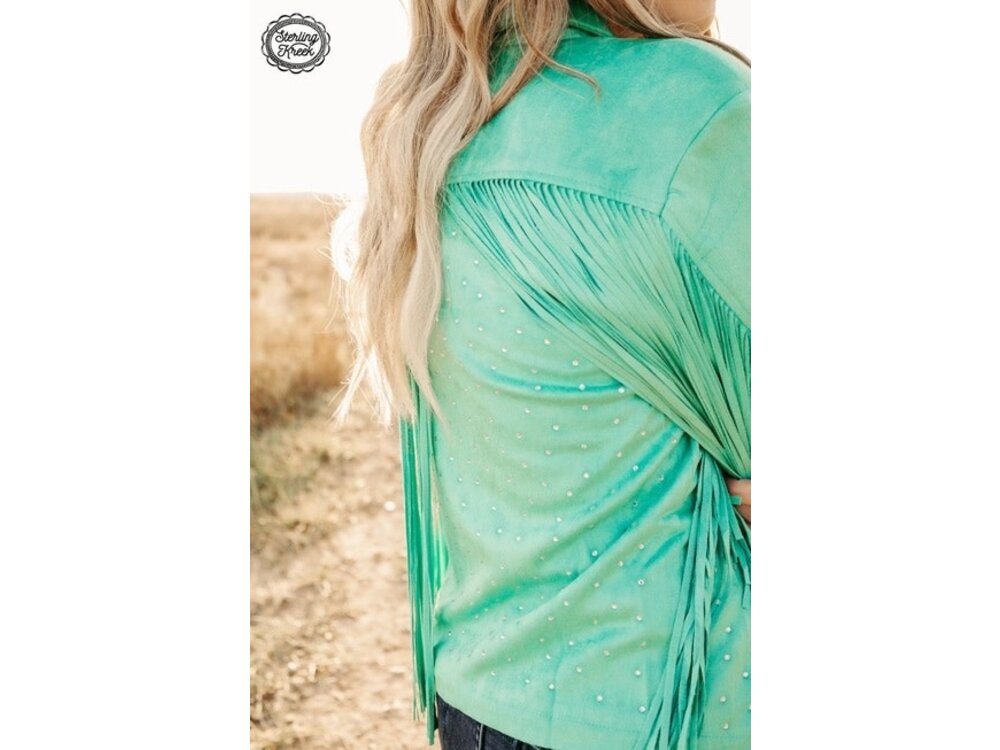 Sterling Kreek Shimmer and Shine Suede Jacket- Turquoise-