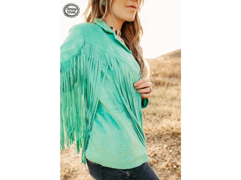 Sterling Kreek Shimmer and Shine Suede Jacket- Turquoise-