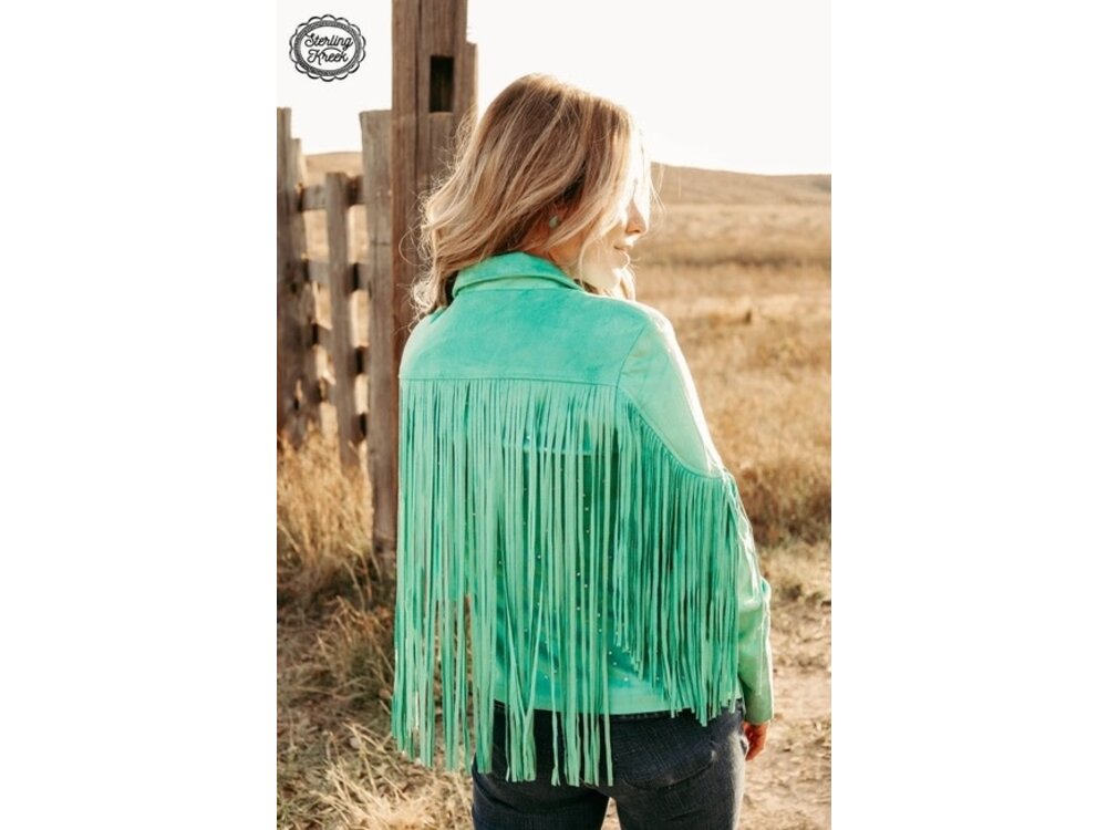 Sterling Kreek Shimmer and Shine Suede Jacket- Turquoise-
