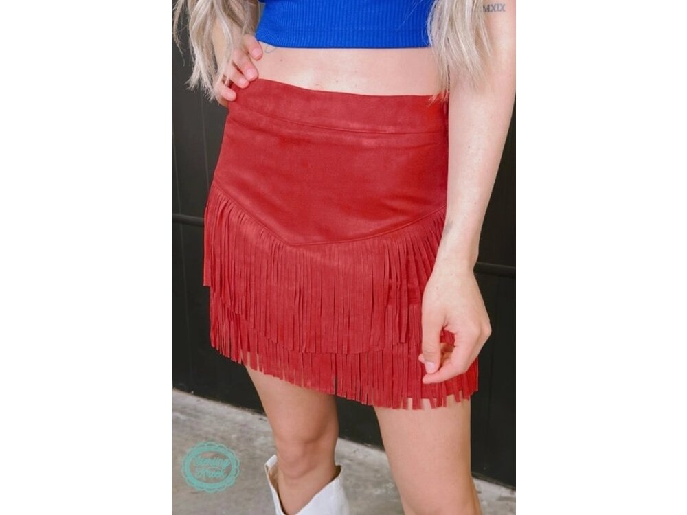 Sterling Kreek Fort Worth Fringe Skirt- Red-