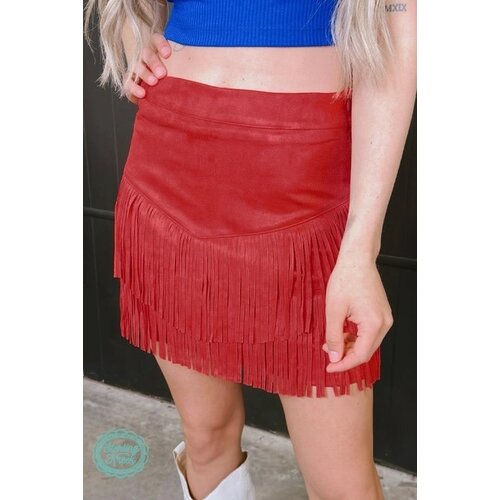 Sterling Kreek Fort Worth Fringe Skirt- Red-