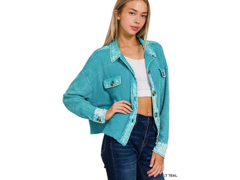 Washed Waffle Shacket- CJW-3331A-