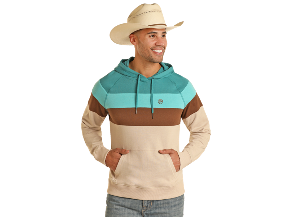 Rock and Roll Denim ColorBlock Hoodie- BM94T03543- Teal-