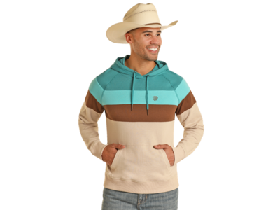 Rock and Roll Denim ColorBlock Hoodie- BM94T03543- Teal-