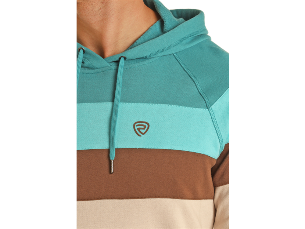 Rock and Roll Denim ColorBlock Hoodie- BM94T03543- Teal-