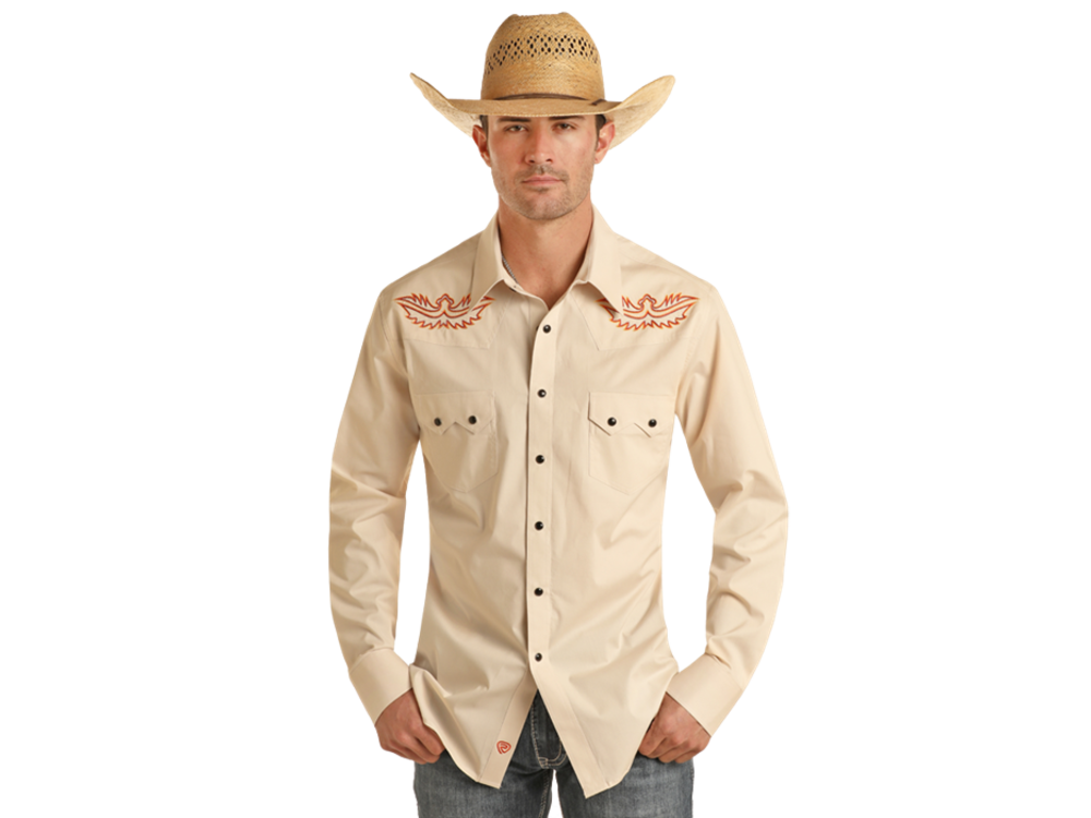 Rock and Roll Denim Orange Stitch Pearl Snap- BMN2S03360-