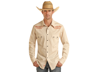 Rock and Roll Denim Orange Stitch Pearl Snap- BMN2S03360-