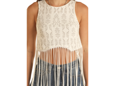 Rock and Roll Denim Bootstitch Fringe Tank- BW20T03283-