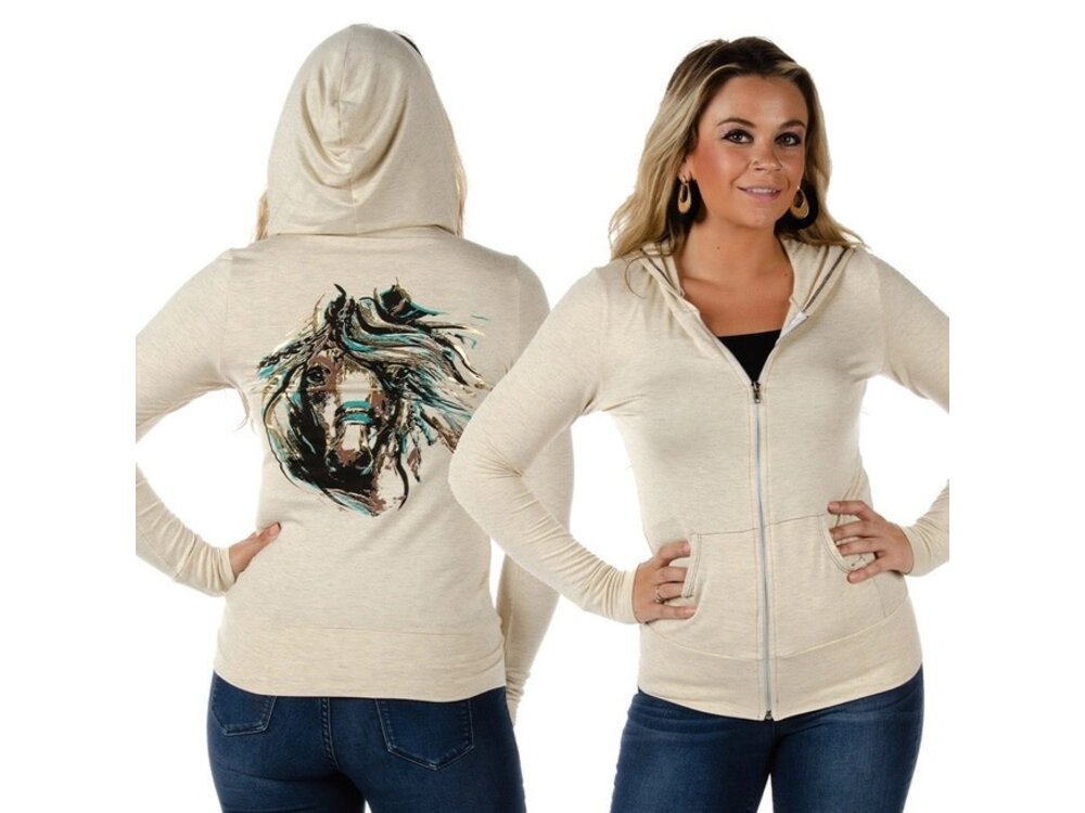 Liberty Wear Zip-Up Hoodie- Oat- Horse-