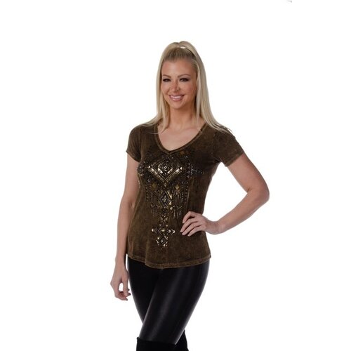 Liberty Wear Short Sleeve- Brown- Gold Embellished-