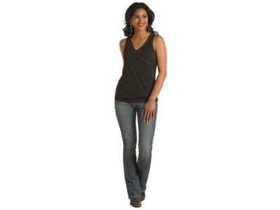 Rock and Roll Denim Studded Surplice Tank- LW20T03414 - Black -