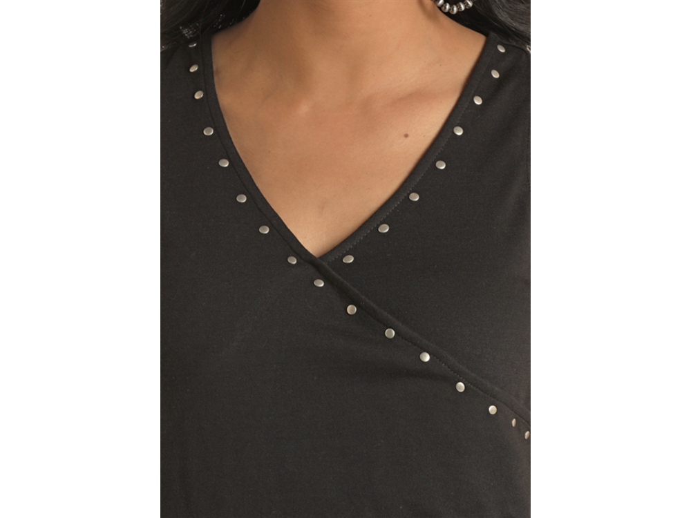 Rock and Roll Denim Studded Surplice Tank- LW20T03414 - Black -