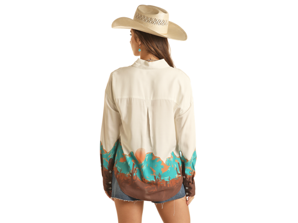 Rock and Roll Denim Desert Scene Boyfriend Shirt- BWN2S03250