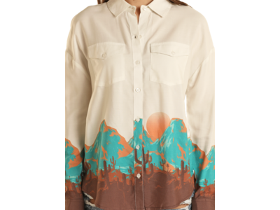 Rock and Roll Denim Desert Scene Boyfriend Shirt- BWN2S03250