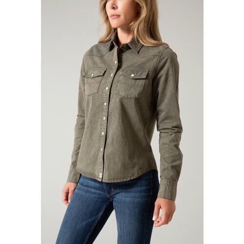 Kimes Ranch Kaycee Denim Top- Army Green-