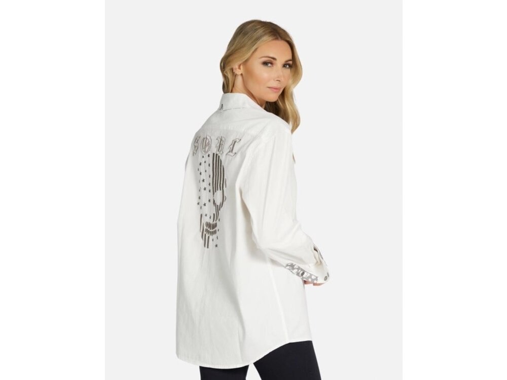 Rock Roll N Soul Torry American Soul Boyfriend Shirt- White-