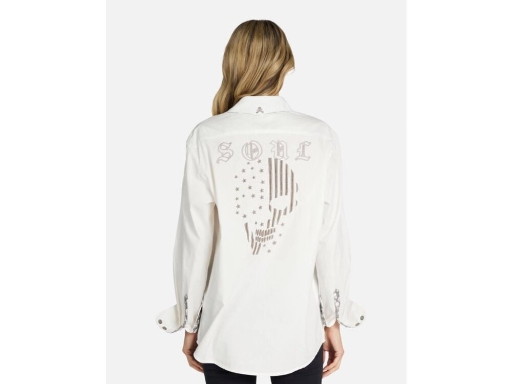 Rock Roll N Soul Torry American Soul Boyfriend Shirt- White-