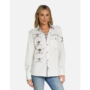 Rock Roll N Soul Torry Soul Skull Boyfriend Shirt- White-